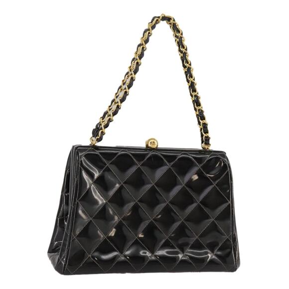 CHANEL Matelasse Chain Hand Bag Patent Leather Black Gold CC - Picture 1 of 16